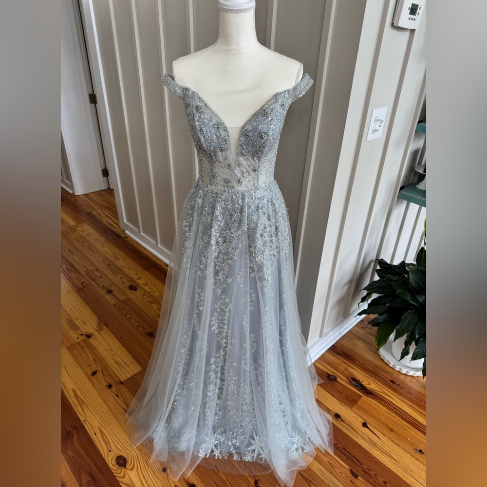 Elegant Silver Embellished Prom Dress